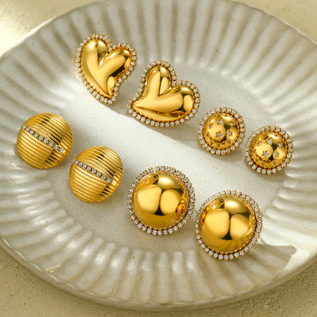 Arrival Heart Shape with Diamond Titanium Steel Earrings Affordable Luxury High Grade Five Pointed Star Hollow Out Cutout Ear Stud Earrings