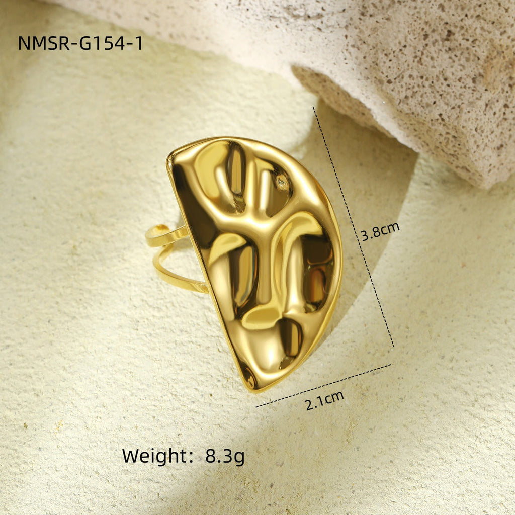Arrival Exaggerated High Grade Titanium Steel Earrings Concave Convex Hammered Semicircle Symmetrical Stainless Steel Ring
