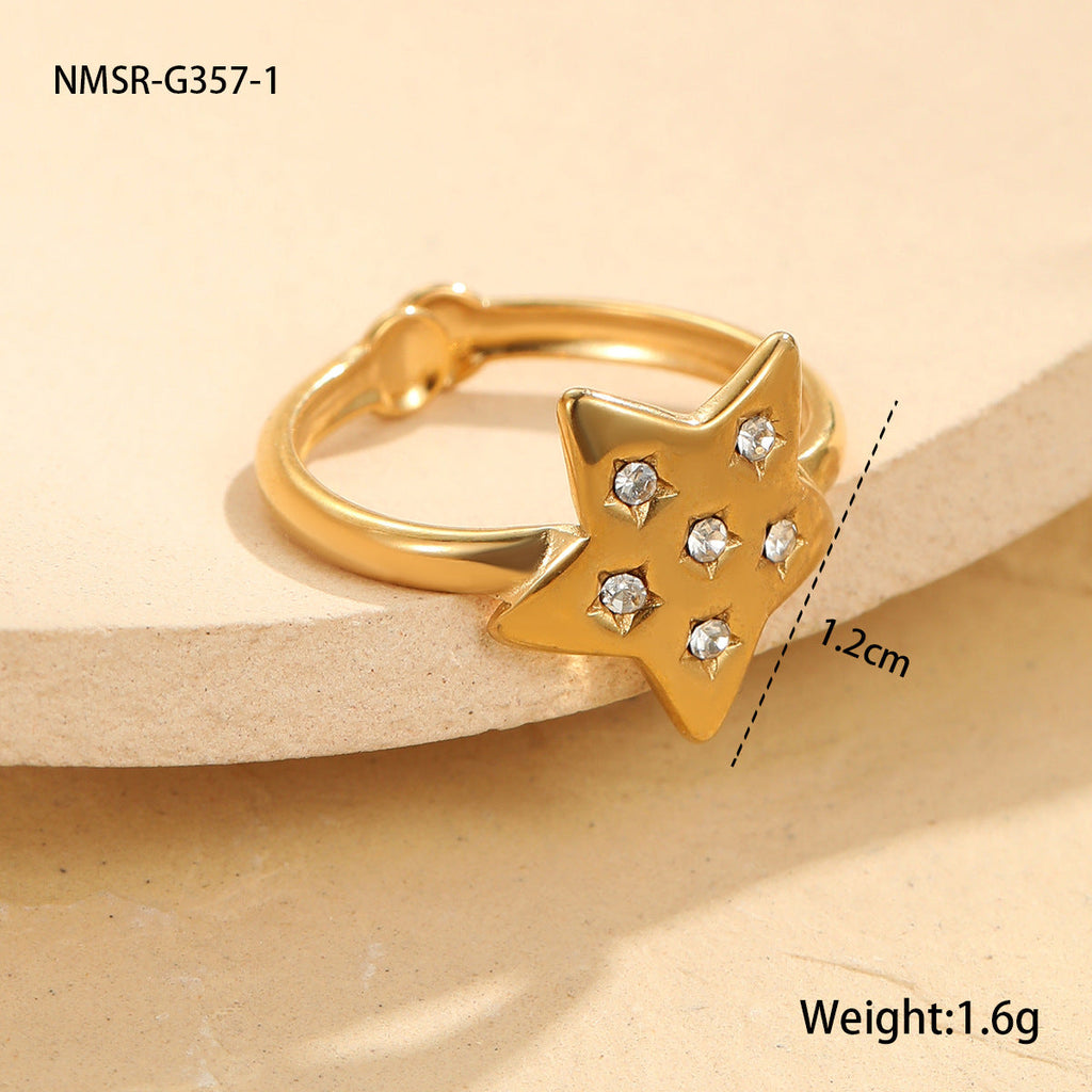 Affordable Luxury Texture Adjustable Ring Stainless Steel Plated 18K Real Gold Design Hand Jewelry