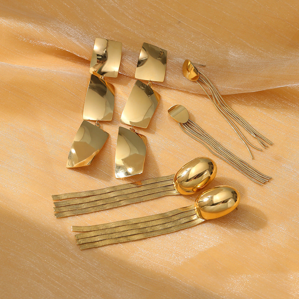 Arrival Exaggerated High Grade Irregular Asymmetric Titanium Steel Earrings Women Affordable Luxury Stainless Steel Tassel Earrings