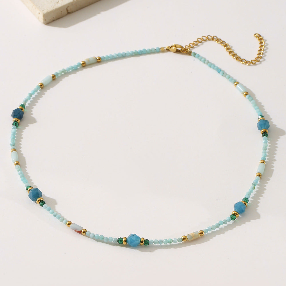 Blue Natural Stone Necklace Women Court Star Same Light Luxury Minority Beaded Necklace Women