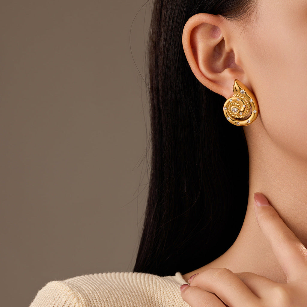 Arrival Diamond Embedded Conch Titanium Steel Earrings for Women Affordable Luxury High Grade Non Fading Stainless Steel Earrings