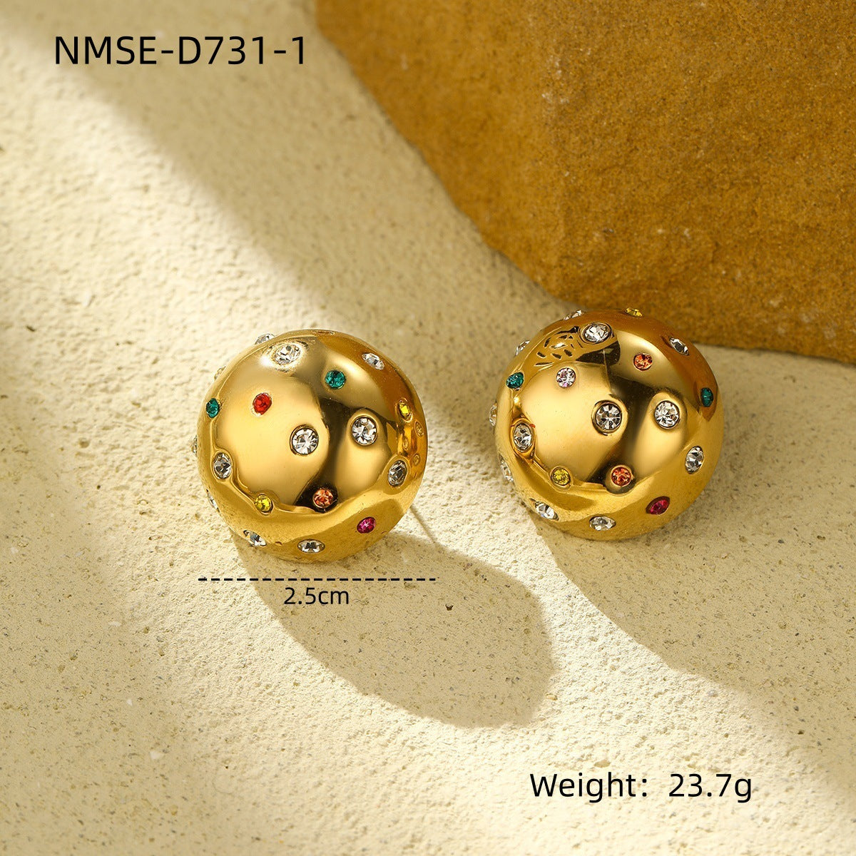 Temperamental Minority Personality Super Earrings Stainless Steel Color Zircon round High Grade Earrings