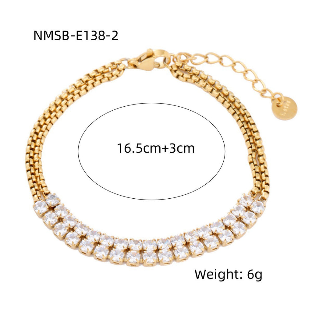 Ladies Titanium Steel Bracelet 18K Gold Plating Stainless Steel Inlaid Zircon All Match Suit Twin Bracelet
