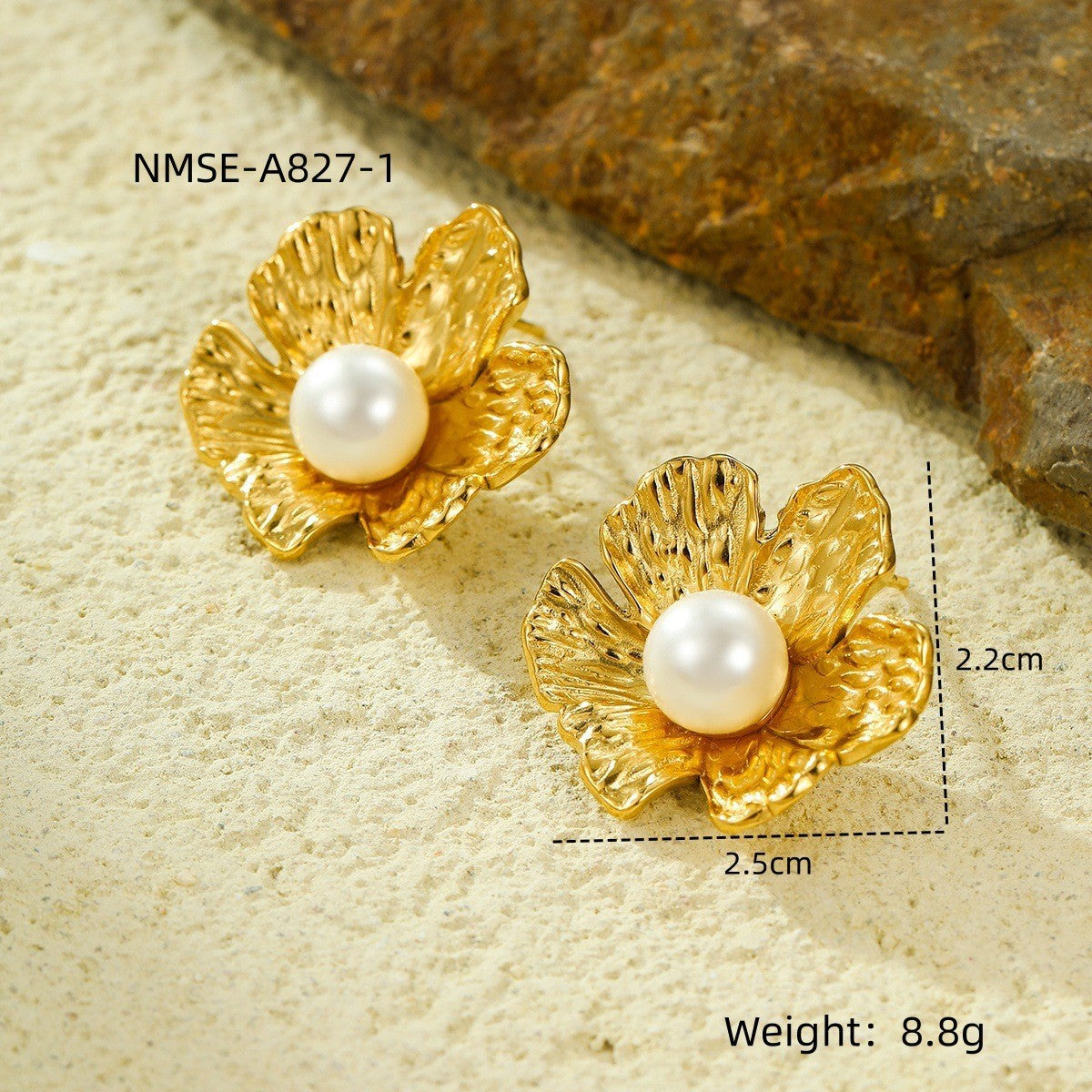 Gold Titanium Steel Petal Pearl Non Fading Stainless Steel Earrings Earrings