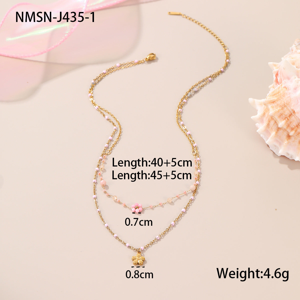 Beaded Floral Twin Stainless Steel Necklace 18K Gold Plating Non Fading Exquisite Necklace