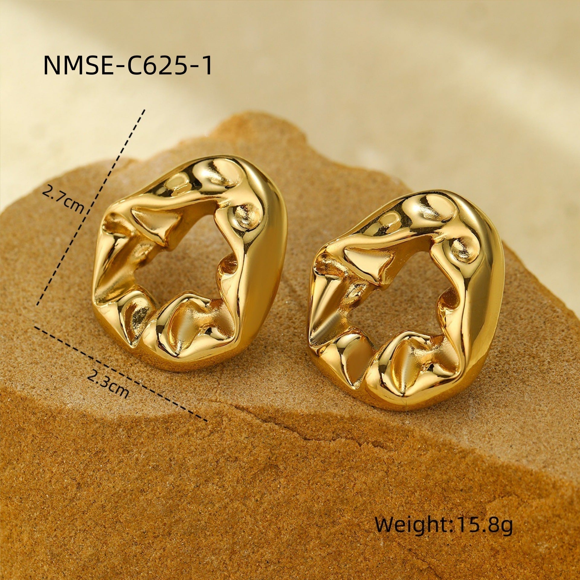 Retro Minimalist Irregular Asymmetric Lava Pleated Titanium Steel Earrings Minority Design Frosty Stud Earrings Earrings