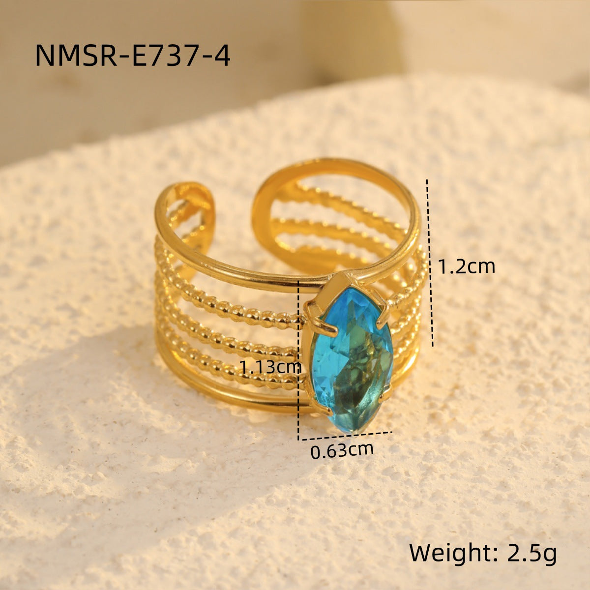 Stainless Steel Wide Surface Hollow Out Cutout Water Drops Zircon Ring Women Special Interest Light Luxury High Sense Ornament