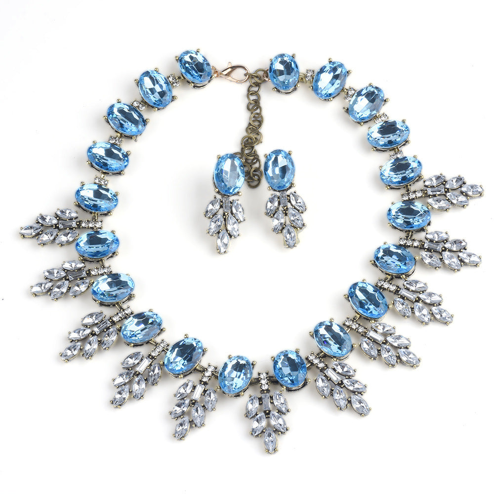 Accessories Handmade Exaggerated Colorful Crystal Necklace Earrings Suite
