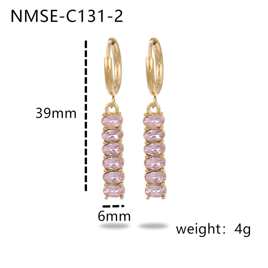 Niche High Grade Stainless Steel Earrings Zircon Tassel Temperamental Personality 18K Gold Titanium Steel Earrings