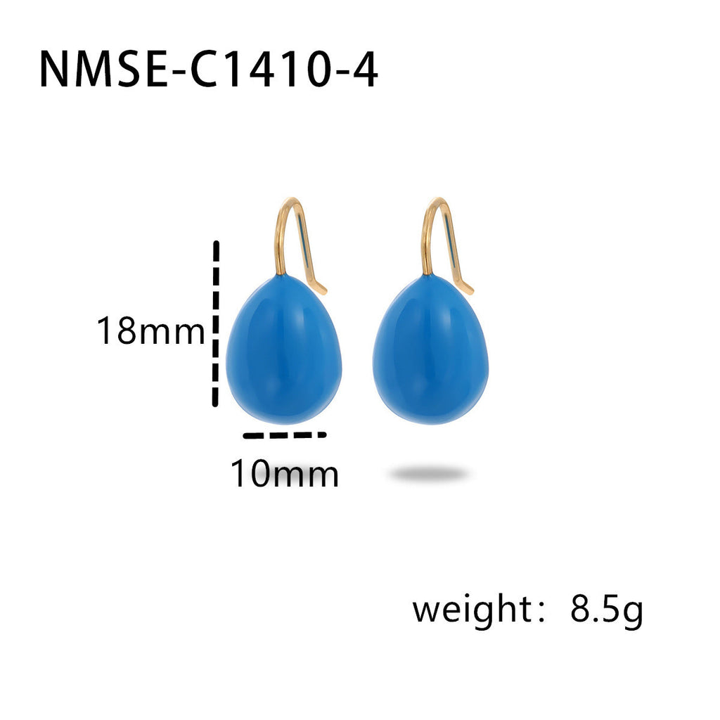 Summer Colorful Oil Necklace Titanium Steel Earrings Simple Design Light Luxury High Grade Sense Summer Water Drop Eardrops Non Fading