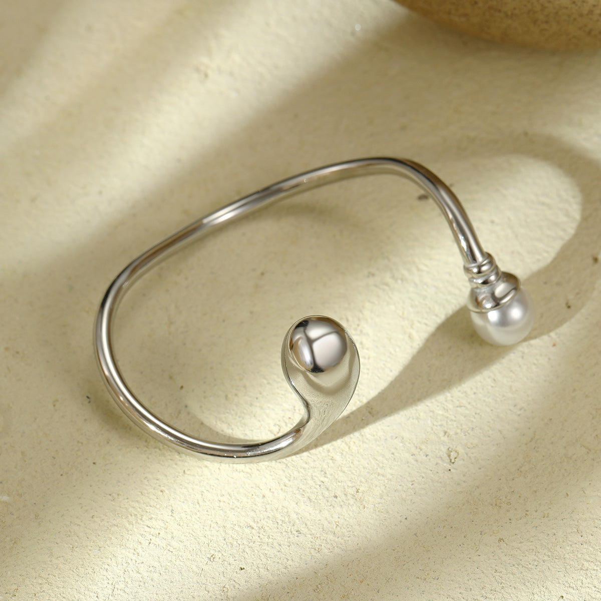 Irregular Asymmetric round Water Drop Titanium Steel Bracelet All Match Stainless Steel Bracelet Ring Set