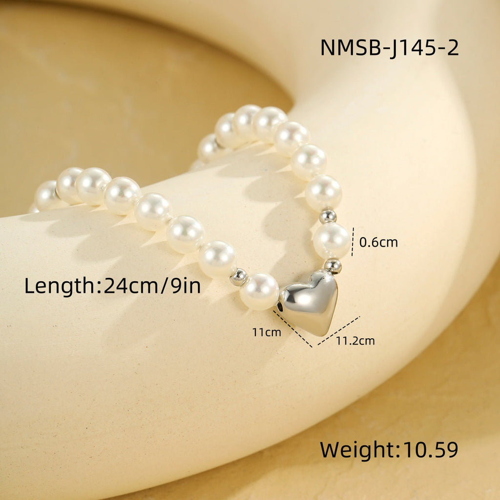 High Grade Sweet Cool Pearl Heart Bracelet Twin Colorfast 18K Bracelet Affordable Luxury