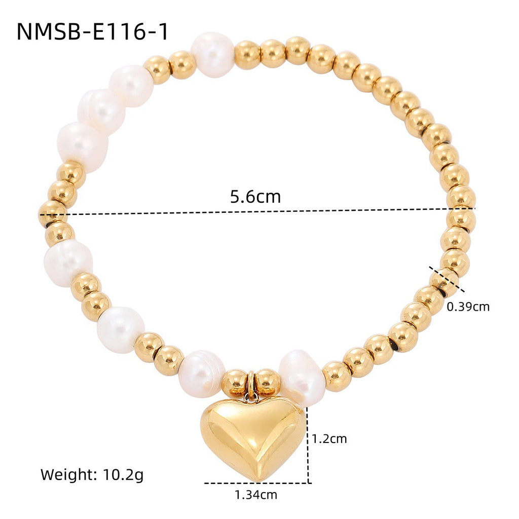 Pearl Heart Titanium Steel Bracelet Women Affordable Luxury All Match Beaded Stainless Steel Bracelet