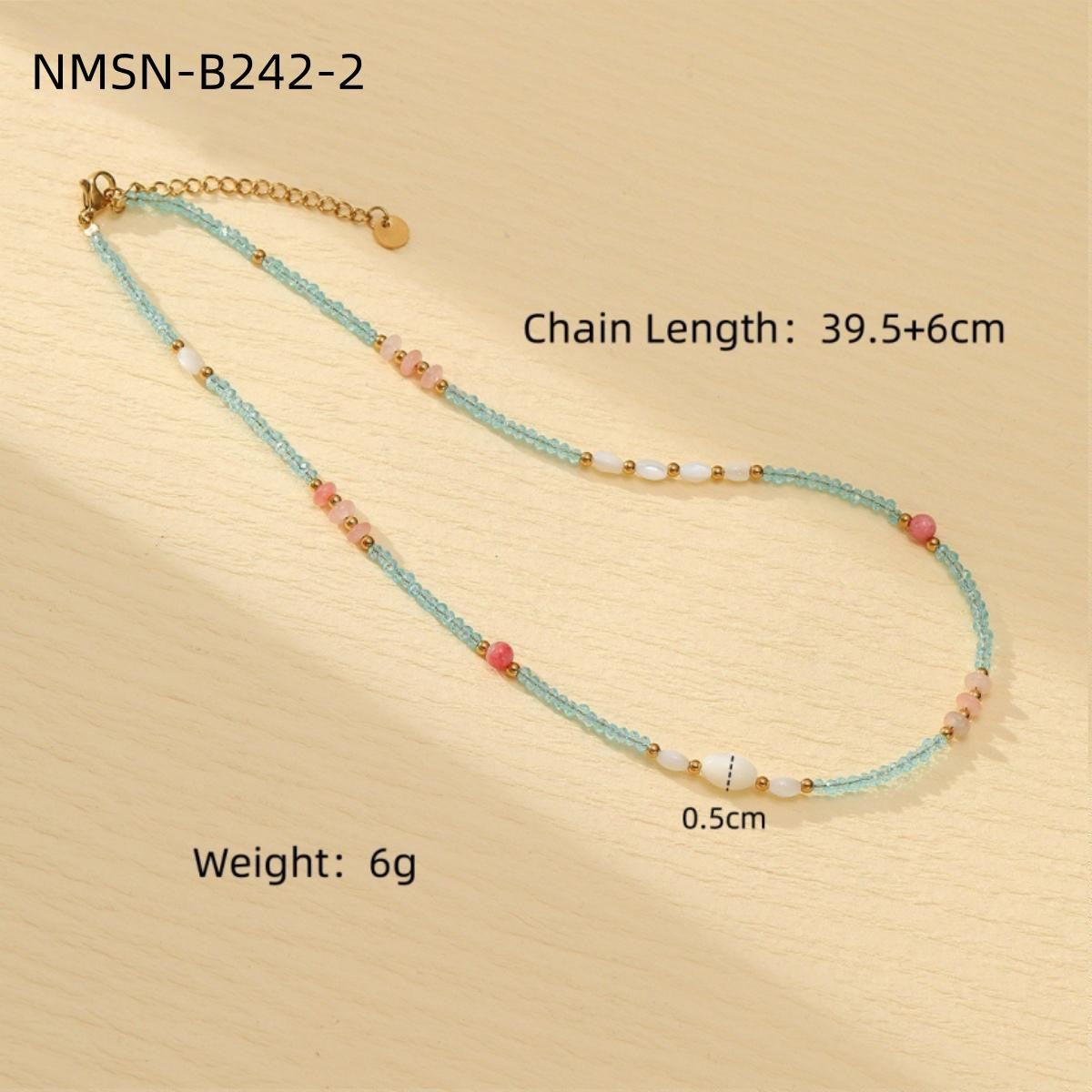 Blue Color Natural Stone Handmade Beaded Titanium Steel Necklace Affordable Luxury All Match Freshwater Pearl Embellished