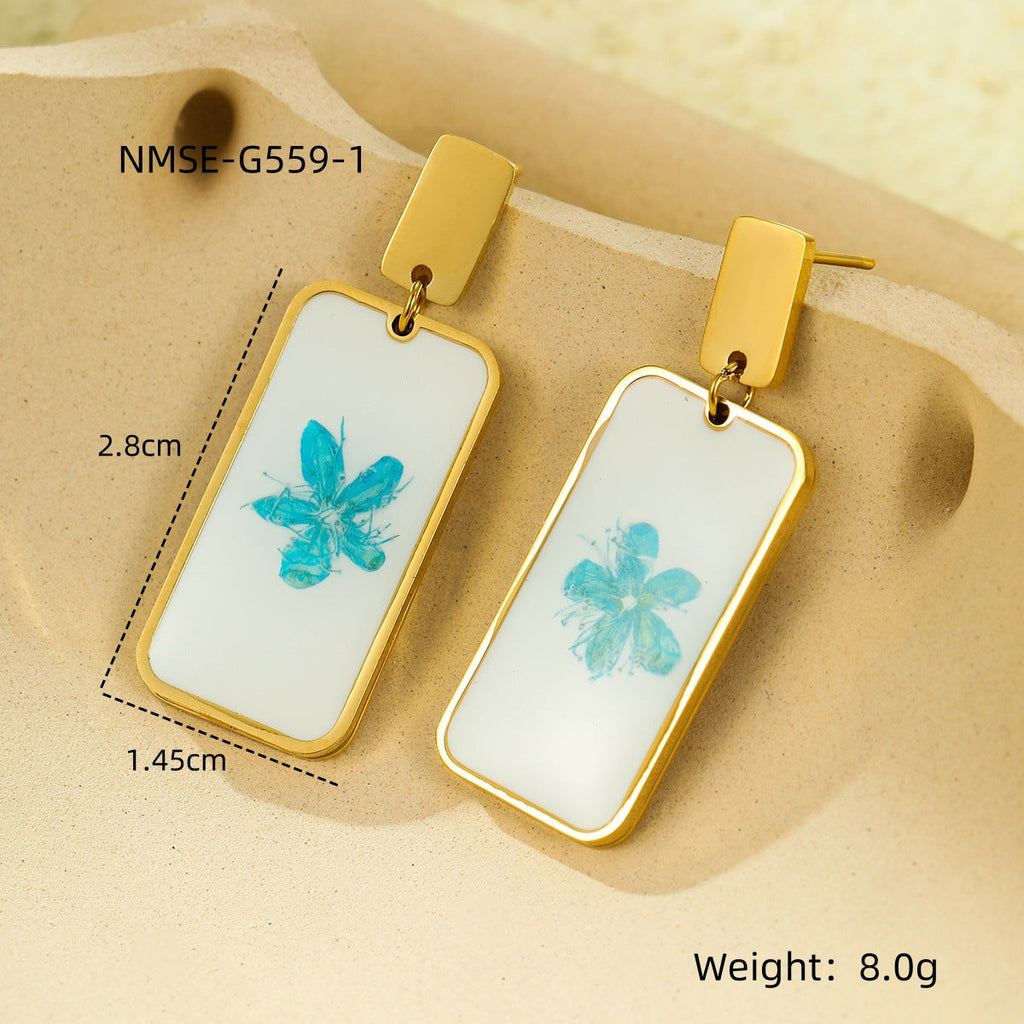 Heart Water Drops Geometric Abstract Dried Floral Drop Oil Eardrops Stud Earrings Earrings Titanium Steel Ornament