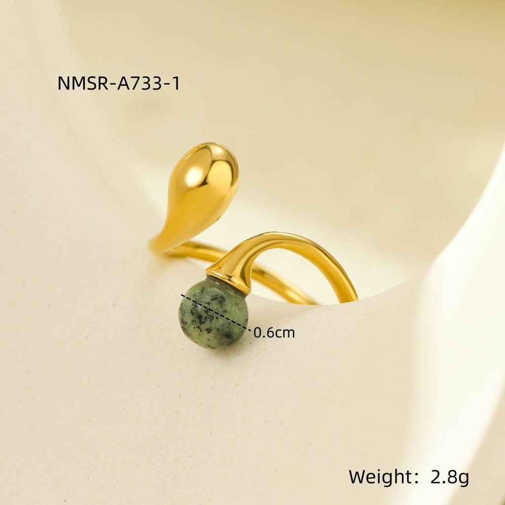 Stainless Steel Irregular Asymmetric Geometric Abstract Open Ring with Natural Stone Does Not Fade 18K Ring Bracelet