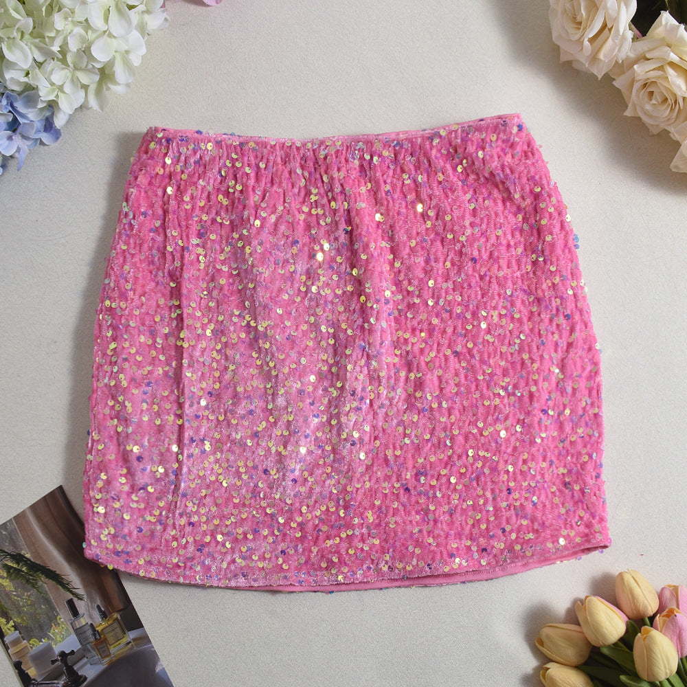 Sequin Flannel Skirt Sexy Hip Skirt for Women