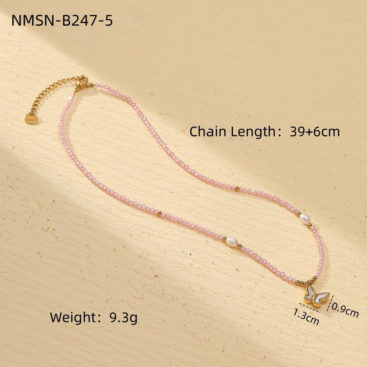 Colorful Freshwater Pearl Natural Stone Handmade Beaded Titanium Steel Necklace Niche Design Butterfly Embellished