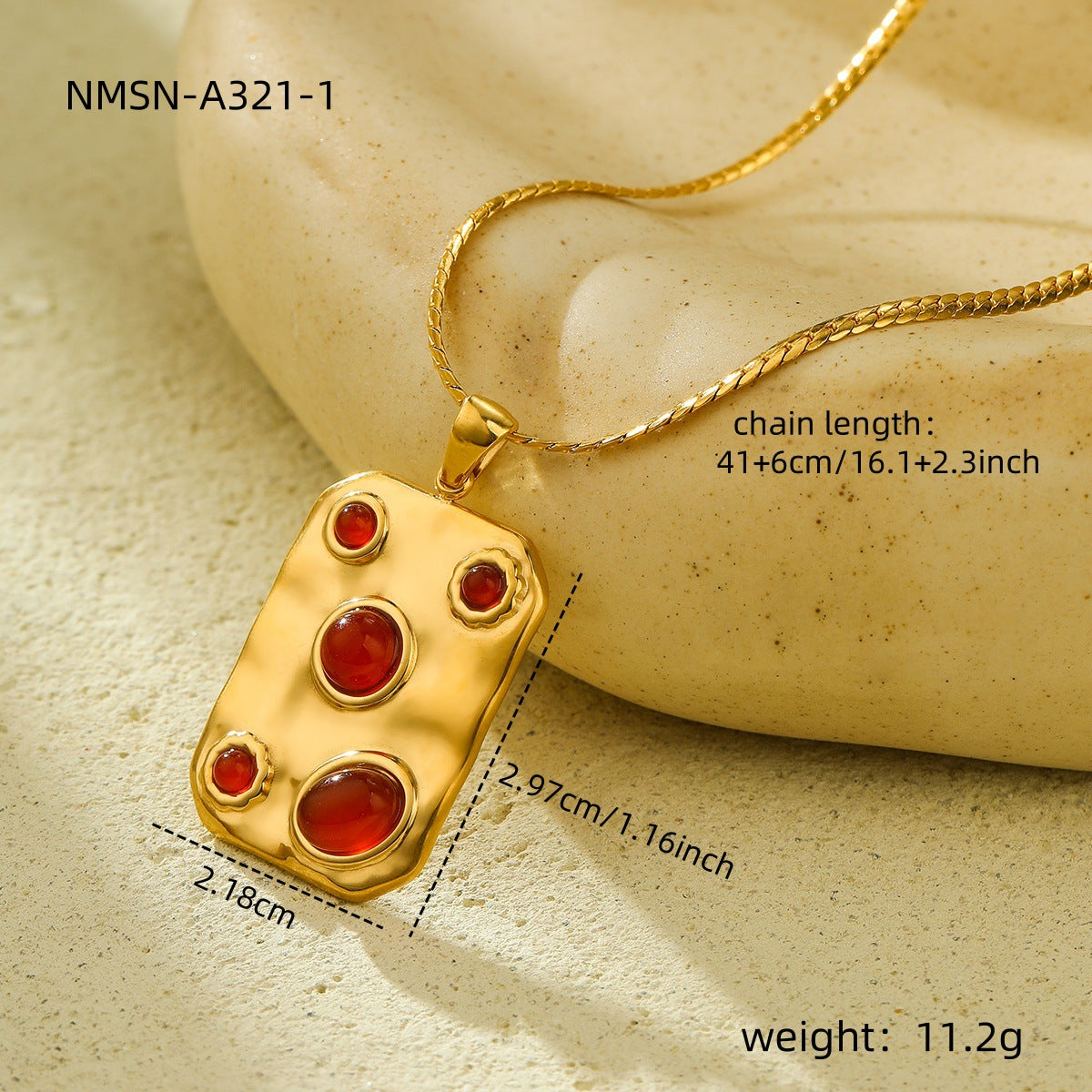 Exotic Square Color Natural Stone Titanium Steel Embellished Simple All-Match Sense Necklace Ring Set