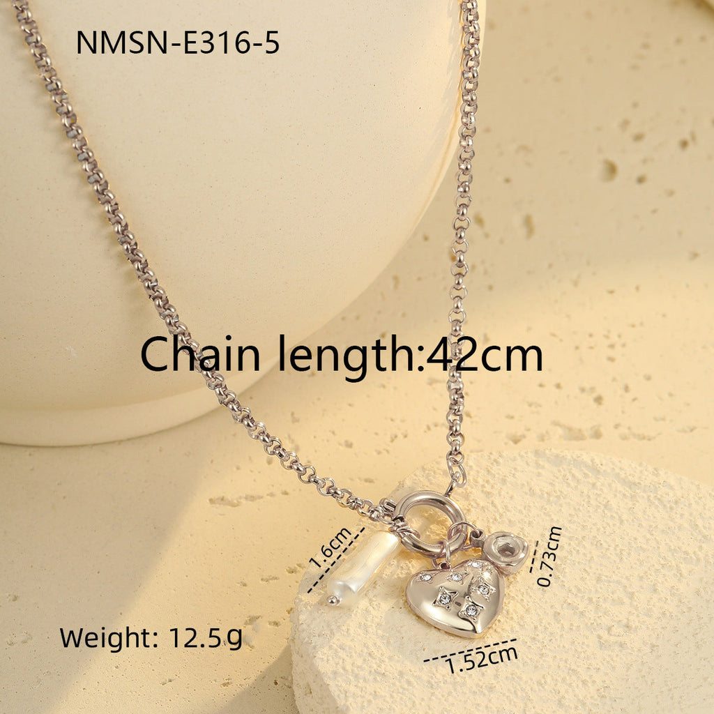 Necklace Bracelet Diamond Embedded Love Embellished Necklace Light Luxury Minority Advanced Stainless Steel Bracelet Women