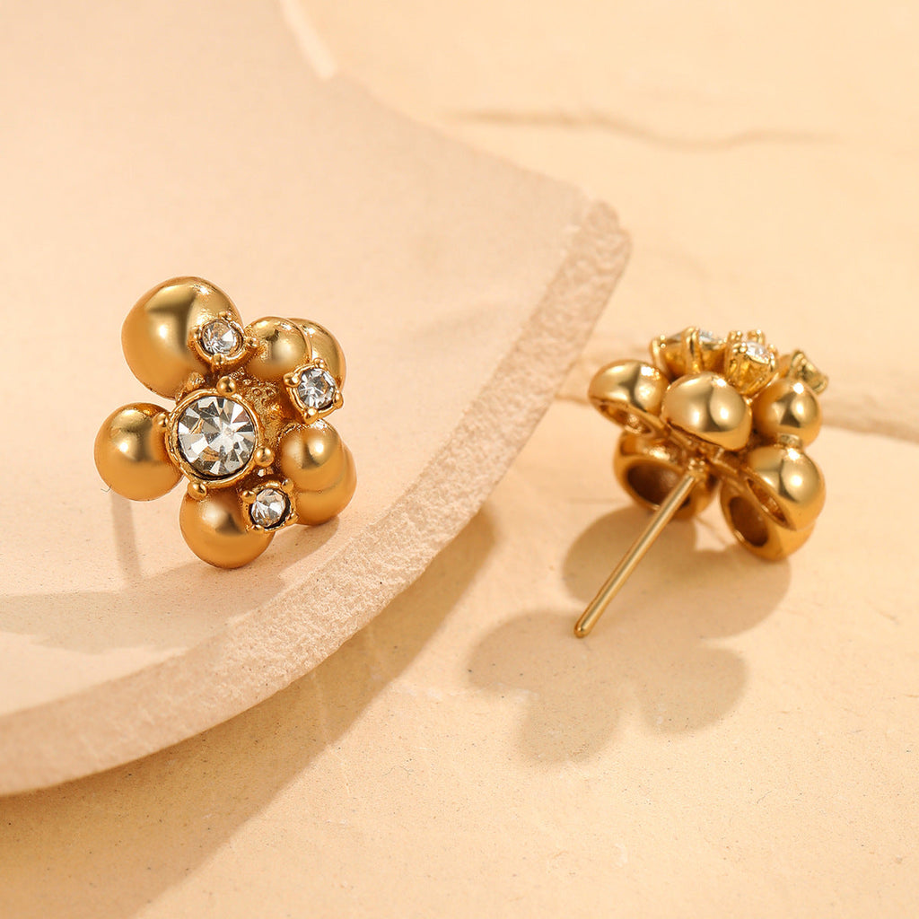 Zircon Beads Floral Stainless Steel Studs Special Interest Design Temperamental Cold Earrings