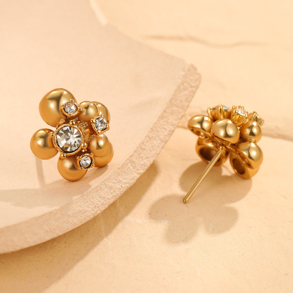 Zircon Beads Floral Stainless Steel Studs Special Interest Design Temperamental Cold Earrings