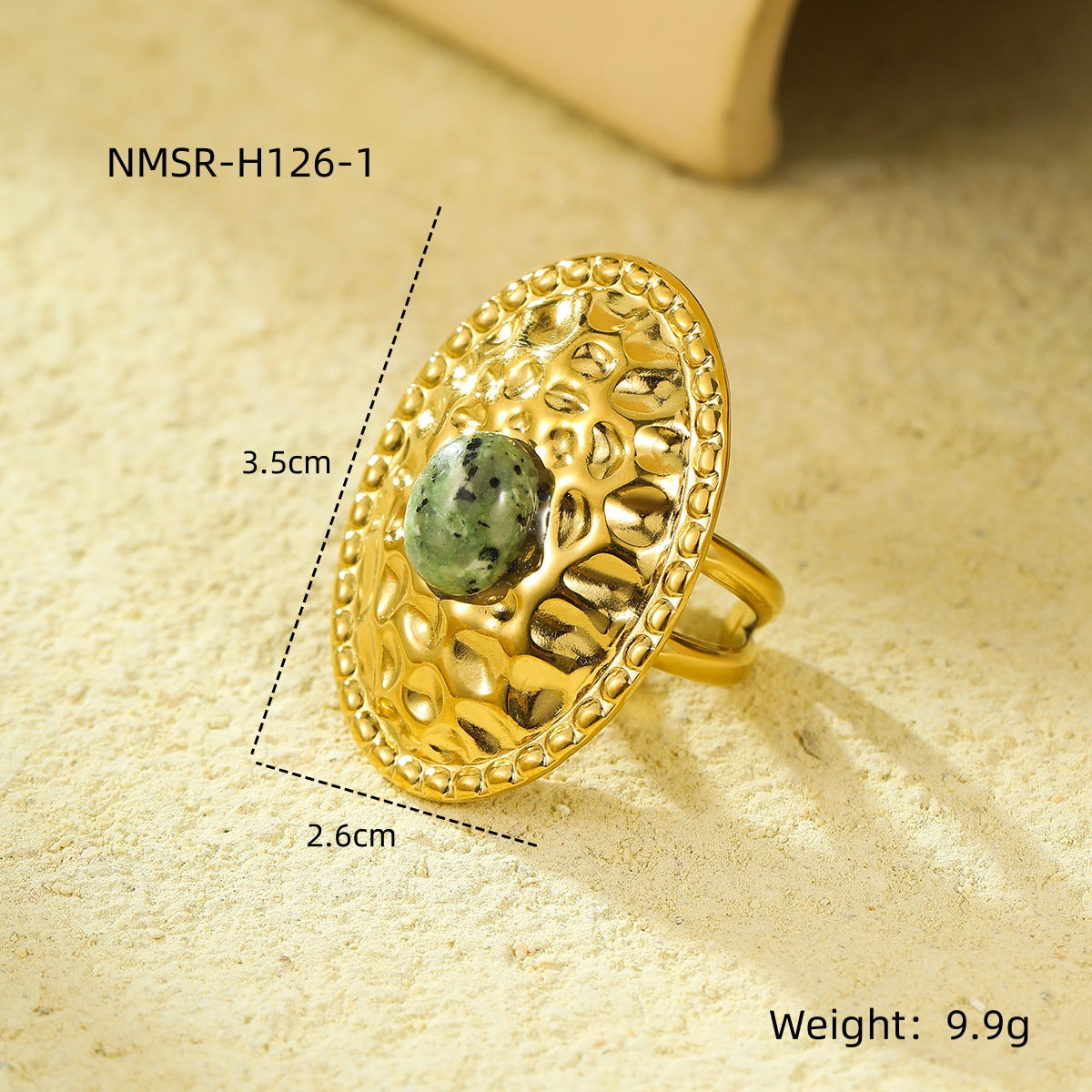 Exquisite Stainless Steel Oval Pleated Inlaid Natural Stone All Matching Ring Rings Women