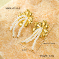 All Match Fashionable Stainless Steel Floral Pearl Tassel Titanium Steel Gold Plated Stud Earrings for Women