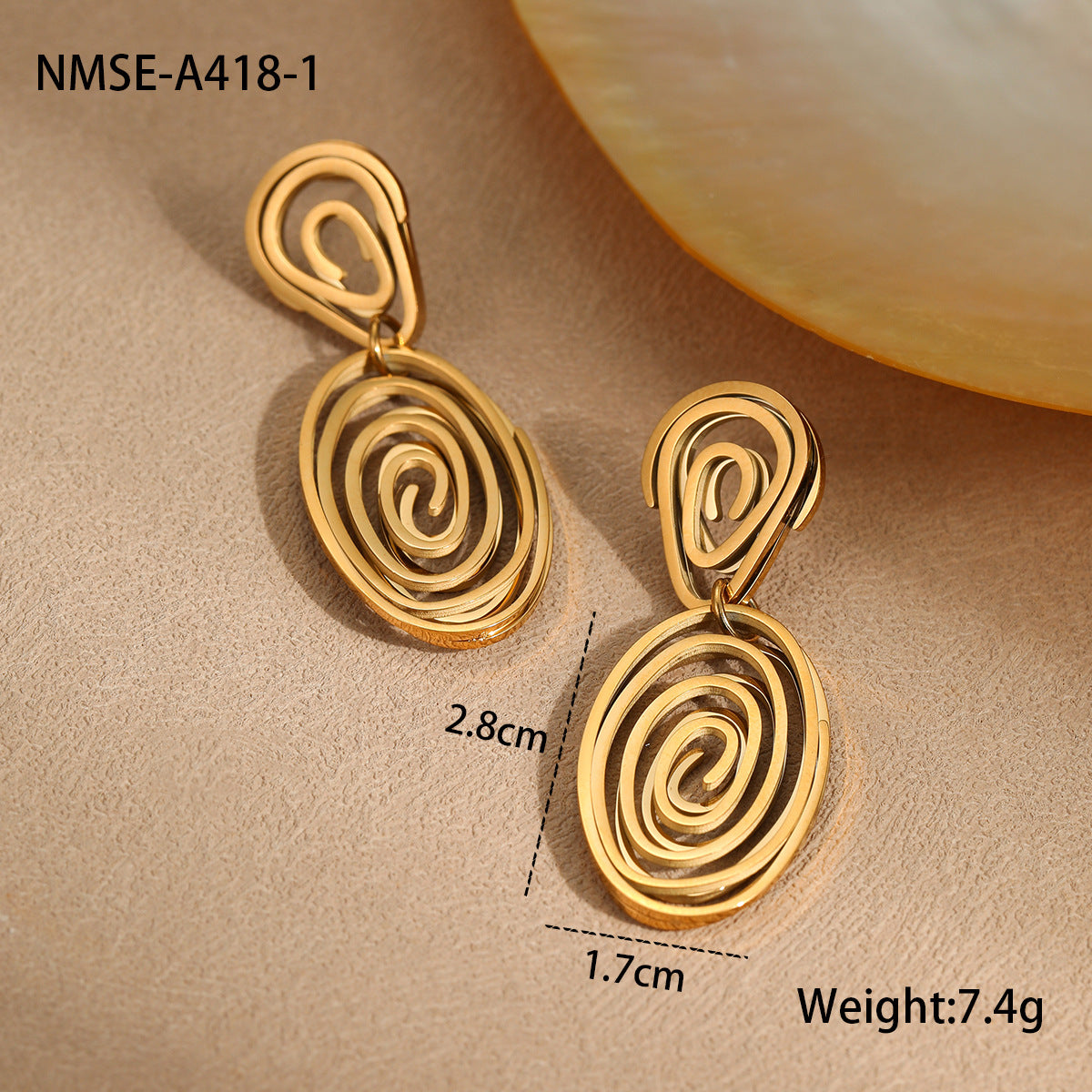 Hollow Out Cutout Spiral Vortex Embellished Necklace Stainless Steel Earrings Plated 18K Gold Head Ornament