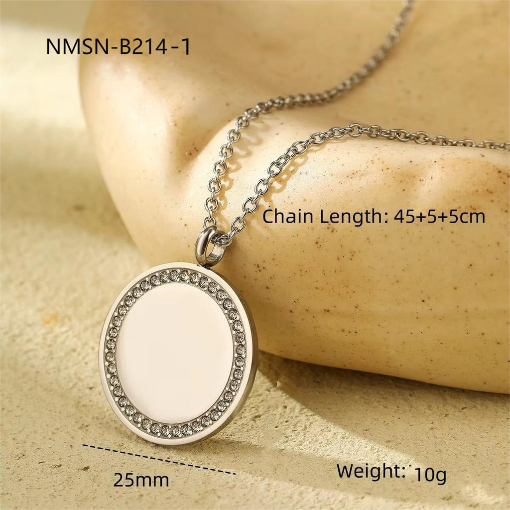 Stylish round Diamond Inlaid Stainless Steel Necklace Women Can Carve Writing Light Luxury Minority Gold Plated Embellished Ornament