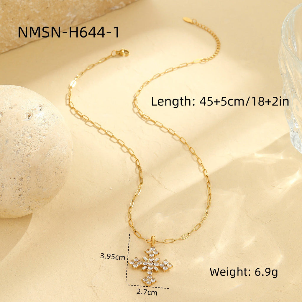 Arrival Colorful Crystals Cross Stainless Steel Necklace Love Natural Stone Clavicle Chain Titanium Steel Embellished