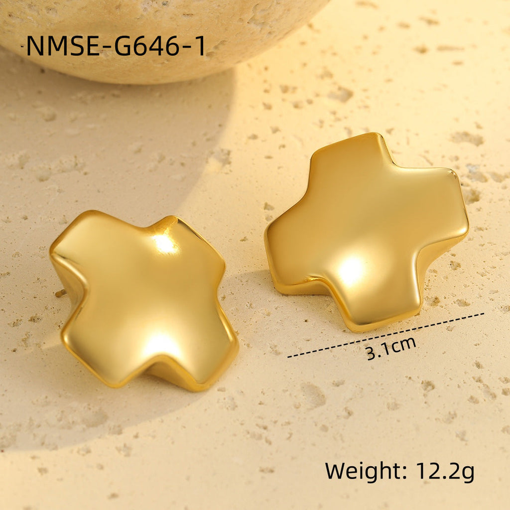 Glossy Hollow Out Cutout Stainless Steel Earrings Ball Love Embellished Retro High Sense Titanium Steel Earrings