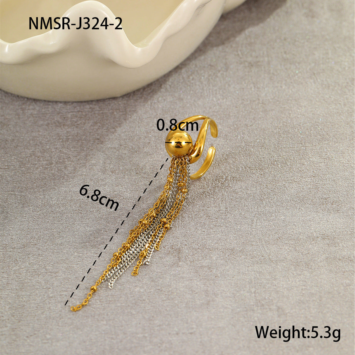 Exaggerated Tassel Titanium Steel Ring Non Fading Gold Silver Color Matching Personality Niche Hand Jewelry