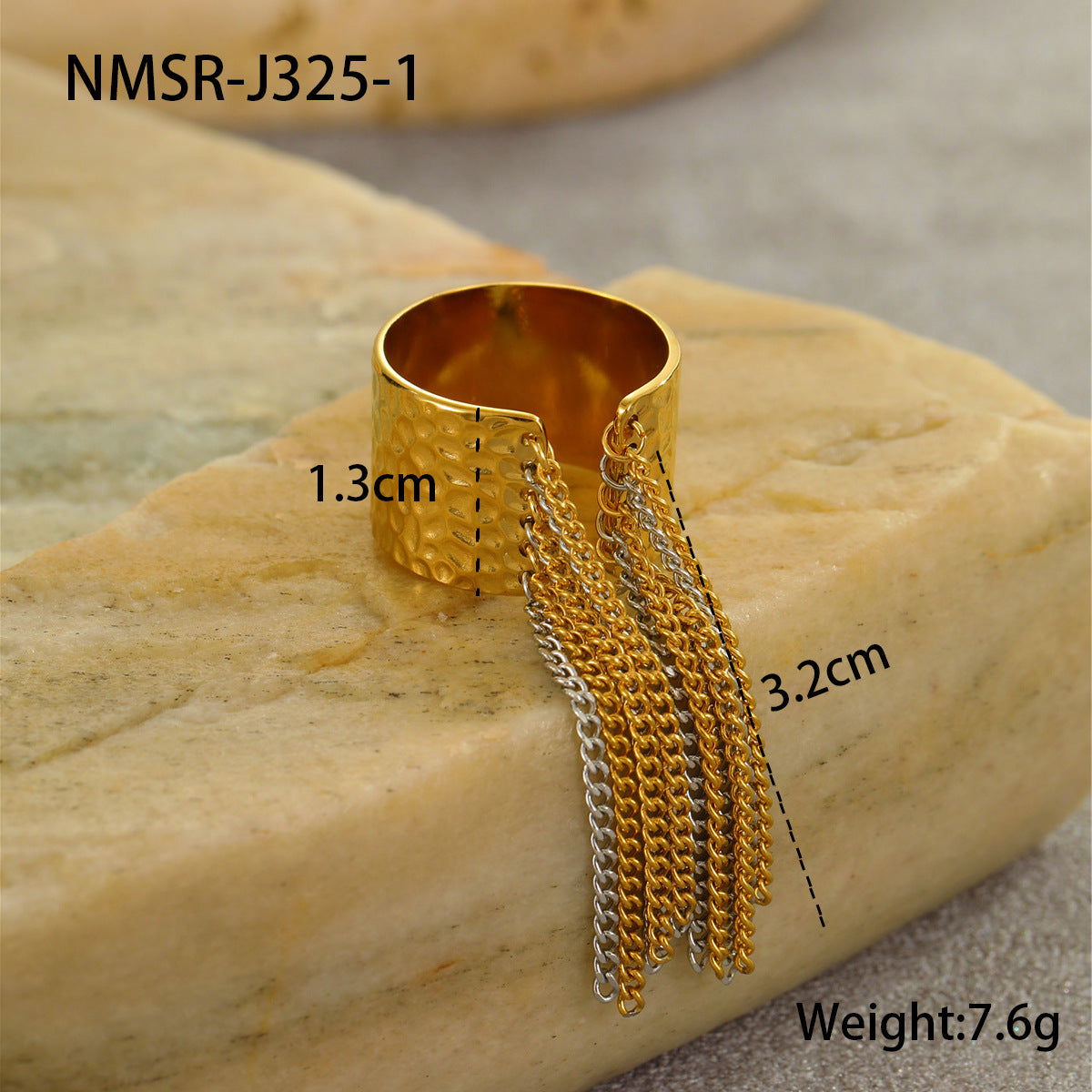 Exaggerated Tassel Titanium Steel Ring Non Fading Gold Silver Color Matching Personality Niche Hand Jewelry