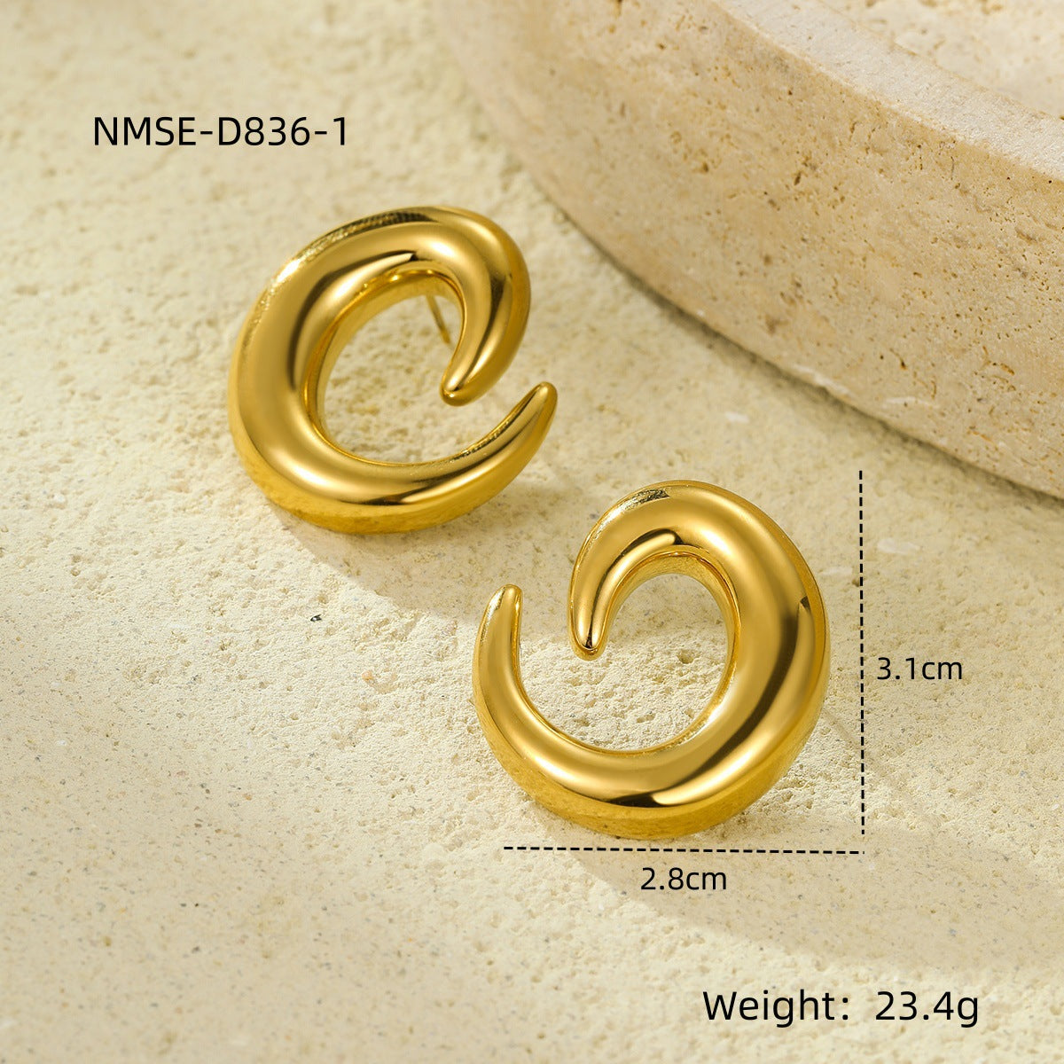 Texture Stainless Steel Earrings Retro High-Grade Hollow Out Cutout 18K Gold Titanium Steel Earrings Ornament