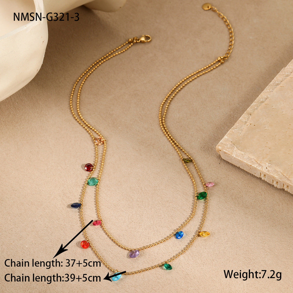 Titanium Steel Necklace Light Luxury Minority Color Zircon Multi Layer Twin Necklace Does Not Fade 18K Gold Plating Necklace