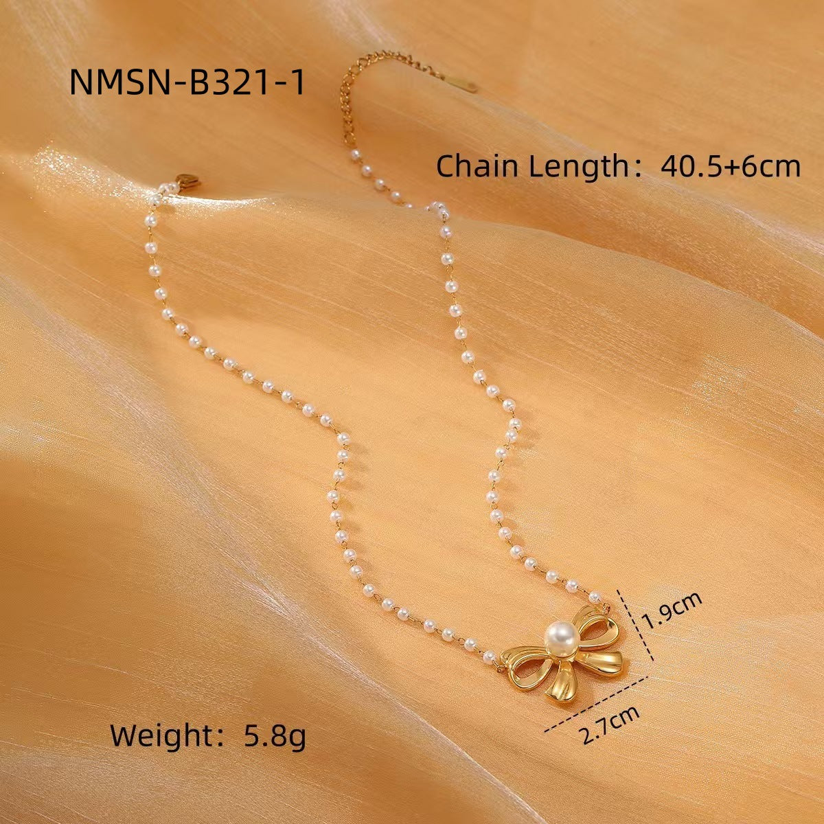 Pearl Bow Titanium Steel Necklace Women Light Luxury High Sense Stainless Steel Embellished