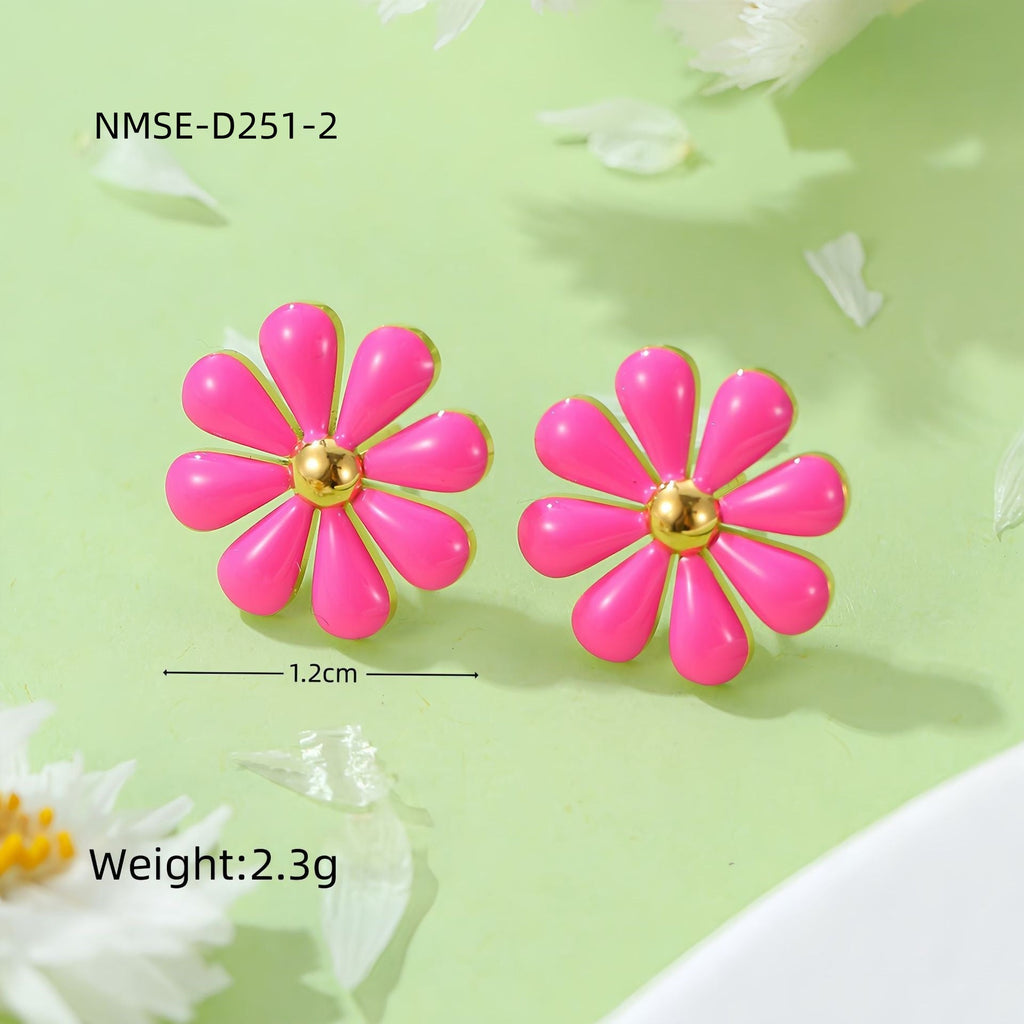 Summer Fresh Little Daisy Drop Oil Titanium Steel Earrings Women Stainless Steel Studs Accessories