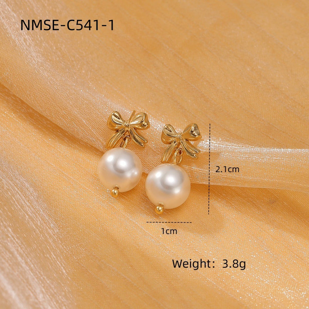 Arrival Pearl Bow Titanium Steel Earrings Arrival Simple High-Grade Love Heart Stud Earrings Earrings
