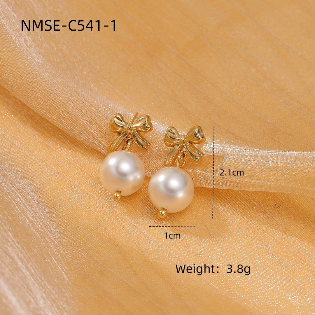 Arrival Pearl Bow Titanium Steel Earrings Arrival Simple High-Grade Love Heart Stud Earrings Earrings
