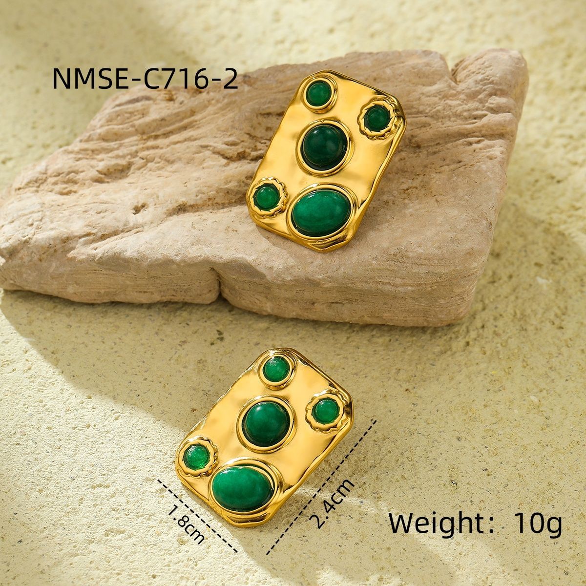 Exotic Square Color Natural Stone Titanium Steel Embellished Simple All-Match Sense Necklace Ring Set