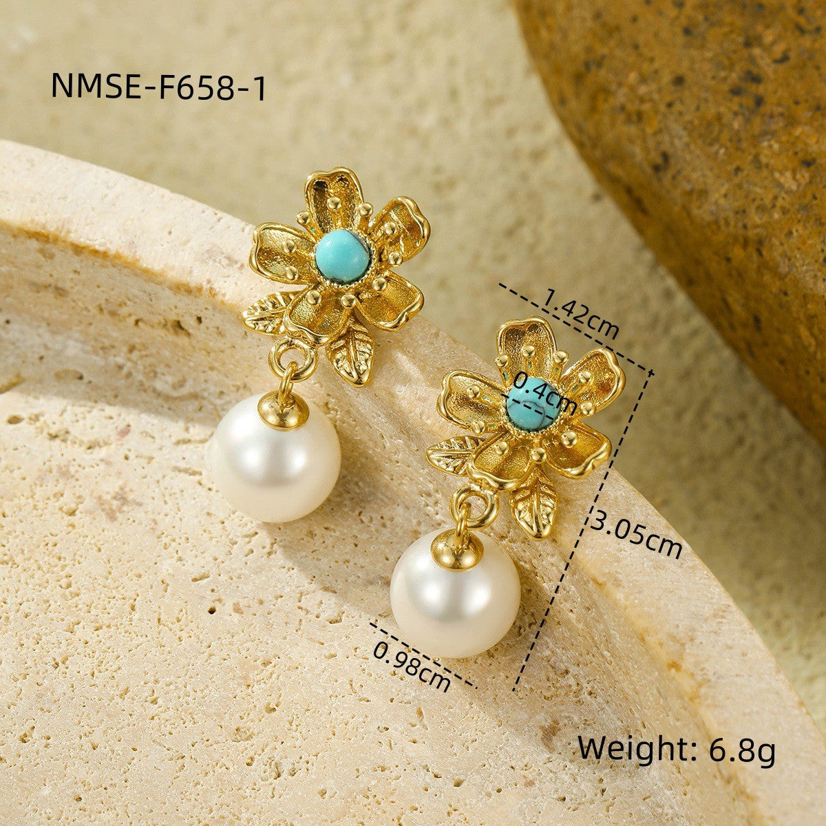 Gold Titanium Steel Petal Pearl Non Fading Stainless Steel Earrings Earrings