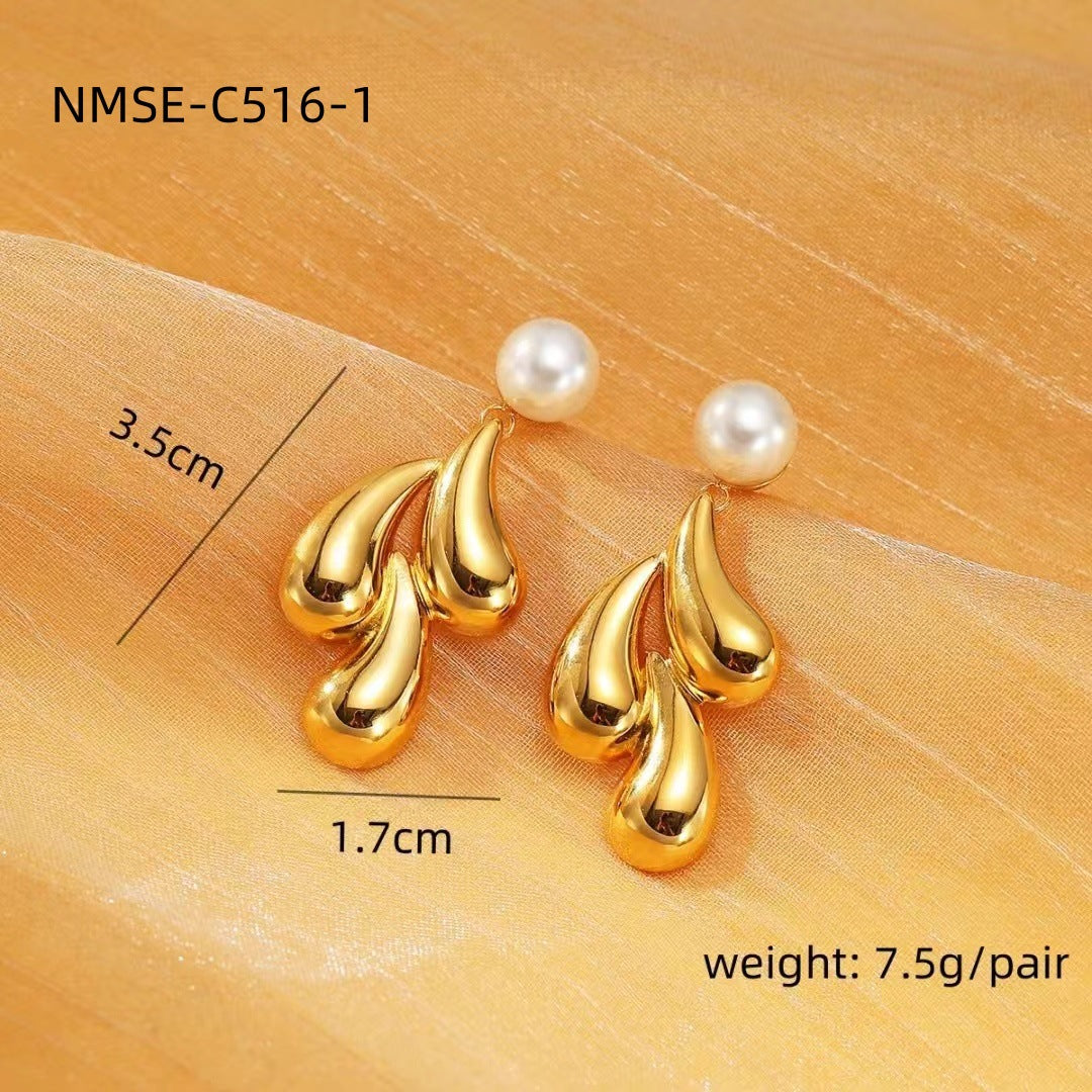 Light Luxury Water Drop Pearl Titanium Steel Earrings Personality All Match Texture Sense Stainless Steel Studs