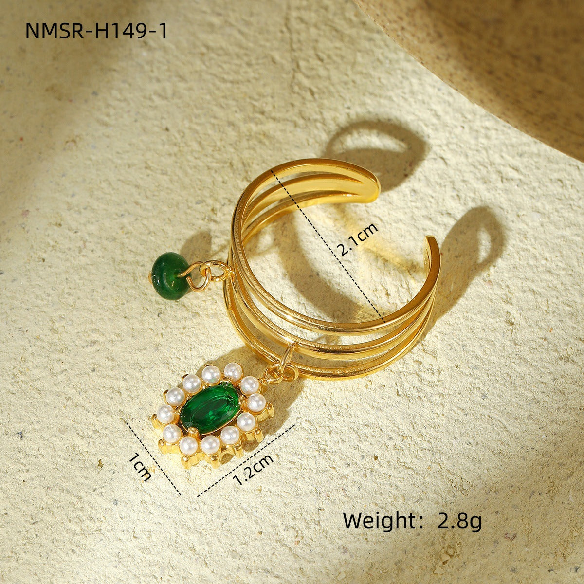 Natural Stone Design Open Stainless Steel Ring Pearl High Grade Titanium Steel Bracelet