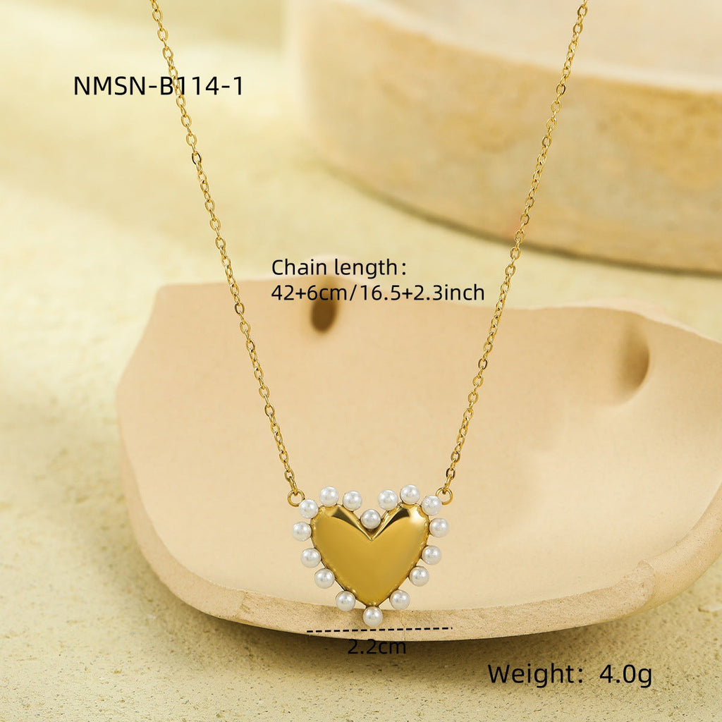 Valentine Day Love Stainless Steel Necklace Light Luxury High Grade Titanium Steel Peach Heart Clavicle Chain Sold Jewelry