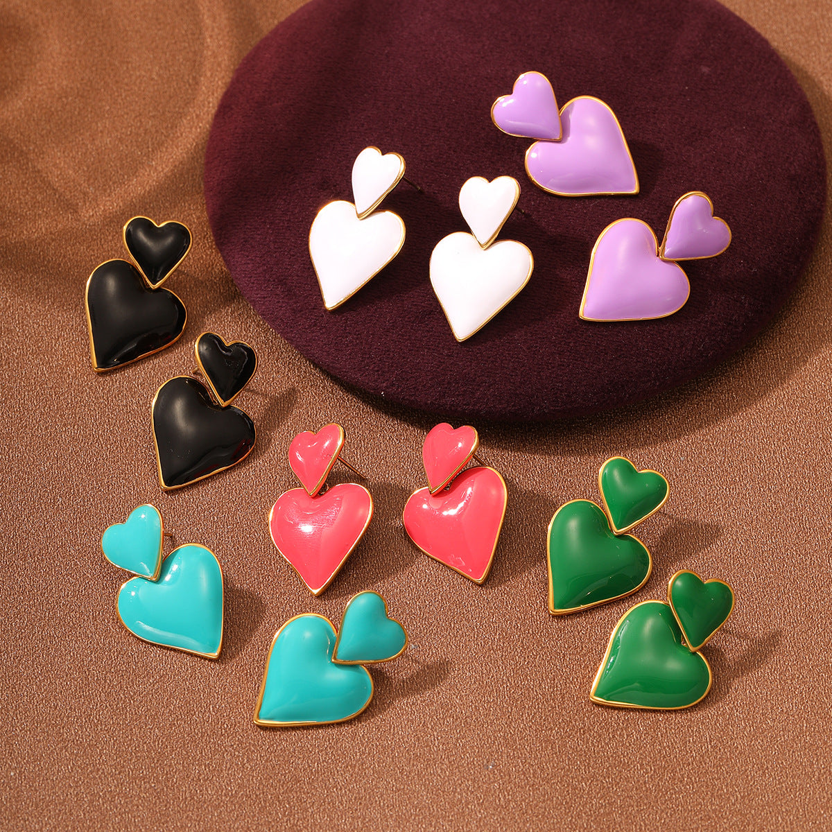 Stainless Steel Dripping Love Heart Earrings Vacuum Gold Plated Earrings Accessories