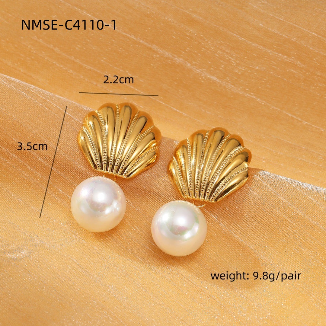 Light Luxury Water Drop Pearl Titanium Steel Earrings Personality All Match Texture Sense Stainless Steel Studs