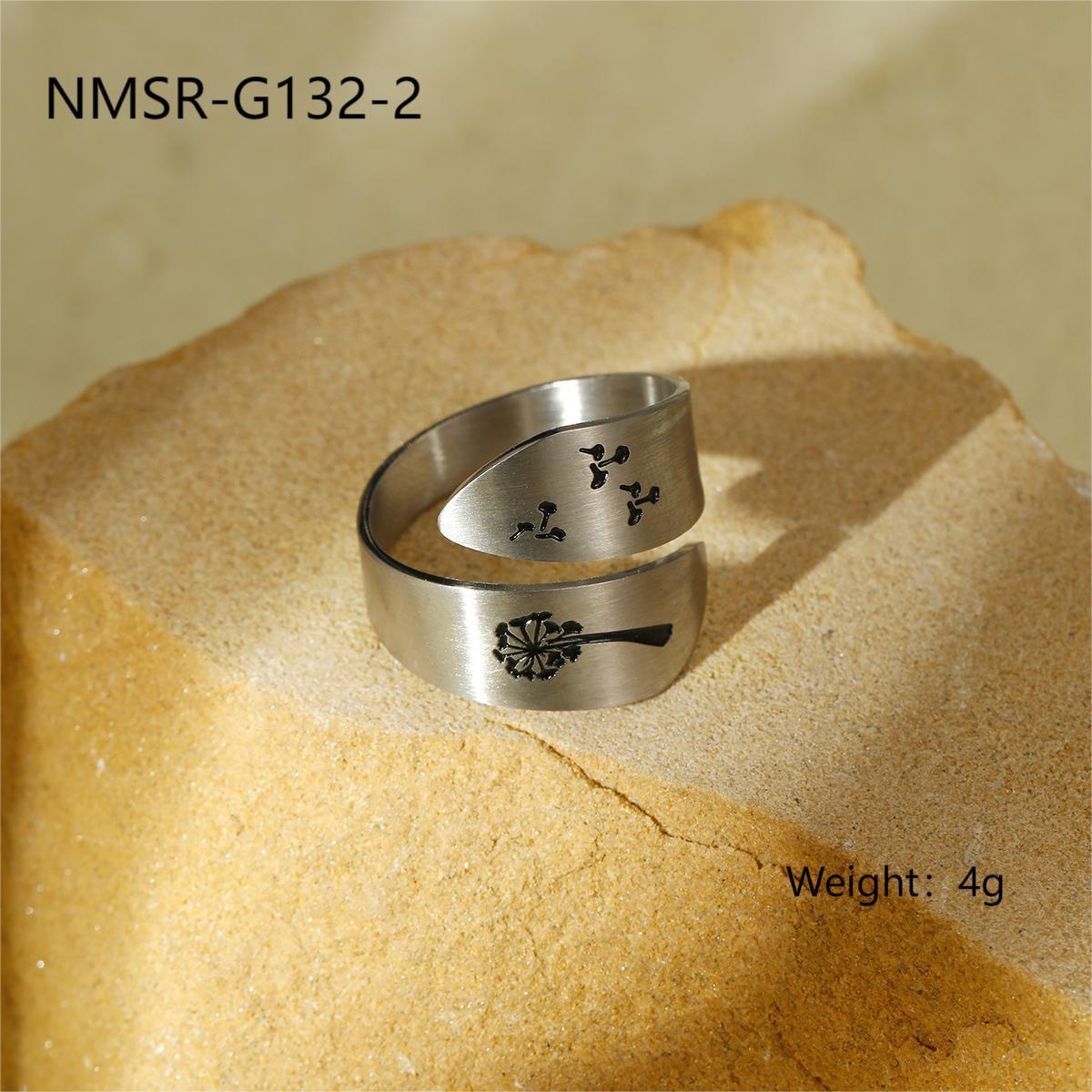 Arrival Corrosion Dripping Dandelion Titanium Steel Open End Ring Printing Casual Stainless Steel Adjustable Ring