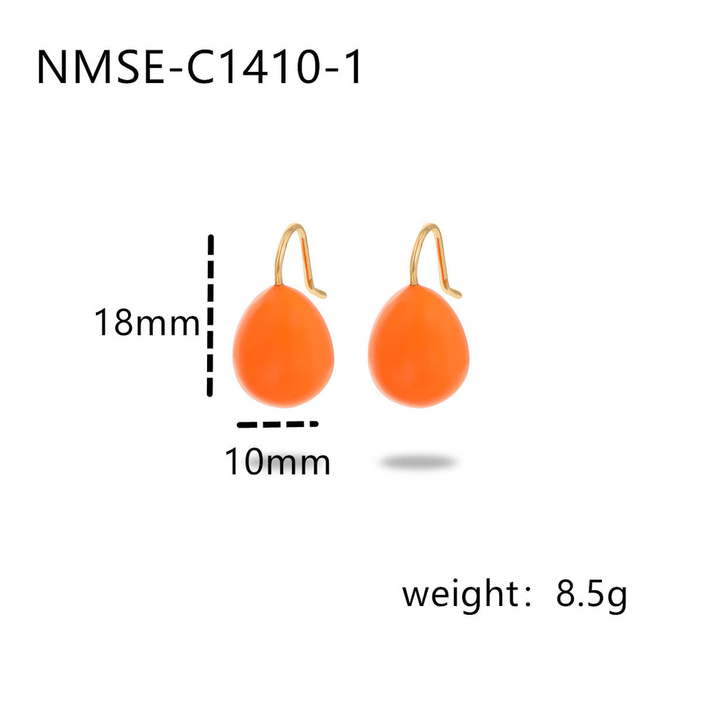 Summer Colorful Oil Necklace Titanium Steel Earrings Simple Design Light Luxury High Grade Sense Summer Water Drop Eardrops Non Fading